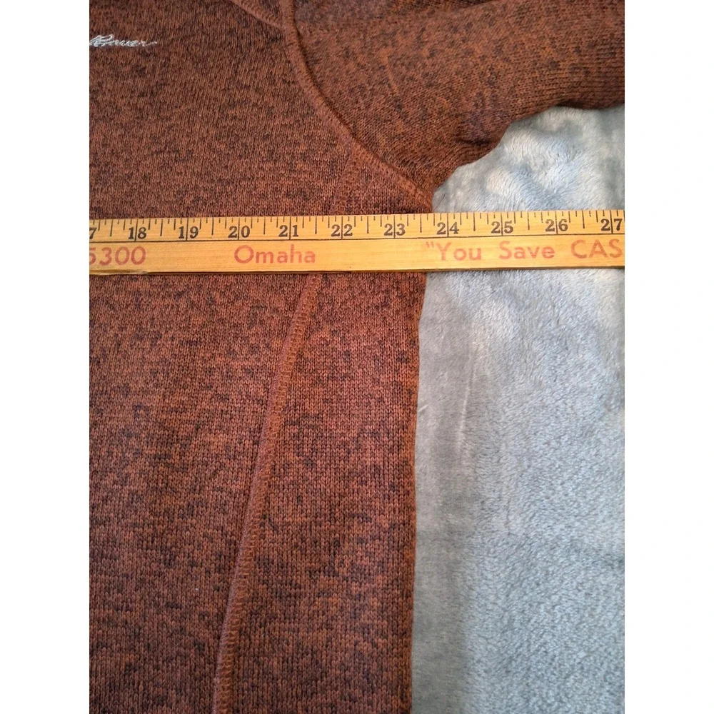 Eddie Bauer Mens Large Rust Orange Marl Fleece‎ Quarter Zip Pullover Sweater